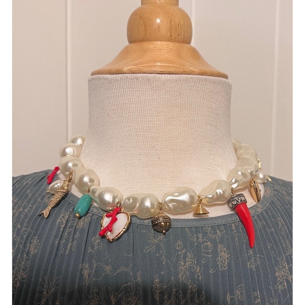 Zara Nautical Pearl Beach Ocean Charm Necklace Choker Bohemian Boho Artsy Resort